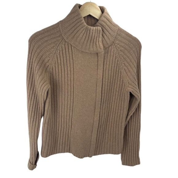 Lauren Ralph Lauren Women's Lambswool Sweater Mock Front Zip Tan Size Small - Picture 1 of 10